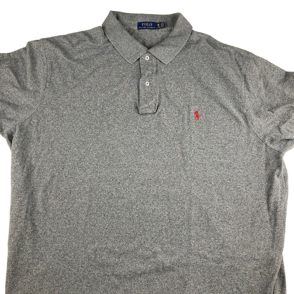 Polo Ralph Lauren Men 3XB Gray Marled Polo Shirt Red Pony Big Tall Cotton